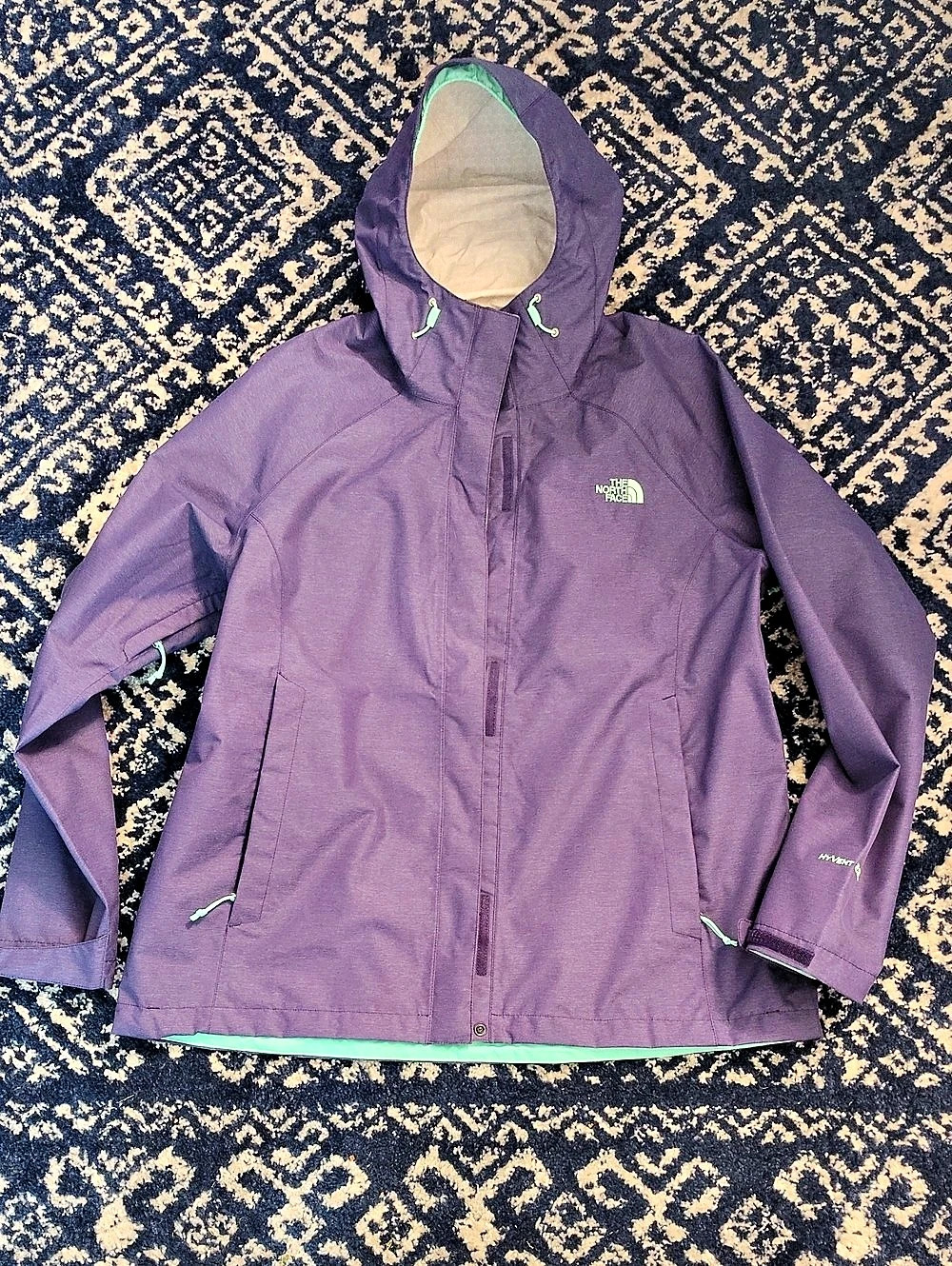 The North Face HyVent Hooded Rain Jacket Purple & Green XL
